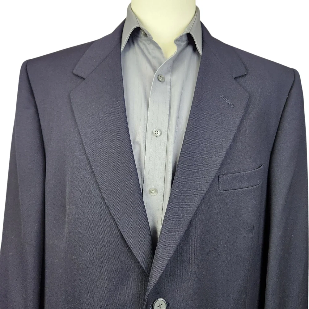 VTG Evan Picone Mens Size 46L Navy Blue  Two Button All Wool Blazer